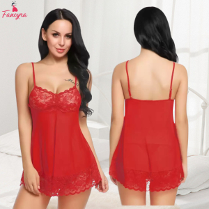 Fancyra Women Mesh Chemise Hot Babydoll Lingerie With G String Panty