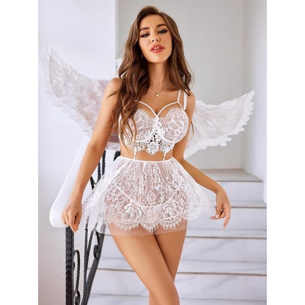 Fancyra Women Mesh Floral See Through Babydoll Lingerie Nighty - Image 3