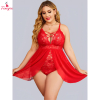 Fancyra Women Mesh Lace Self Design Shoulder Straps Bodysuit Lingerie Nighty