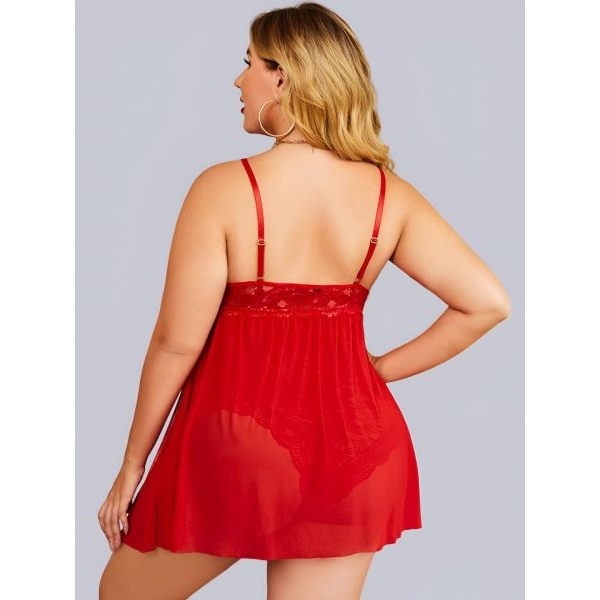 Fancyra Women Mesh Lace Self Design Shoulder Straps Bodysuit Lingerie Nighty - Image 4