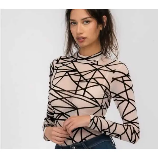 Fancyra Women Mesh Long Sleeve Mid Waist Night Out Bodysuit Lingerie - Image 3