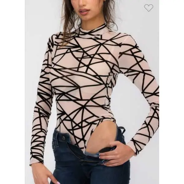Fancyra Women Mesh Long Sleeve Mid Waist Night Out Bodysuit Lingerie - Image 4