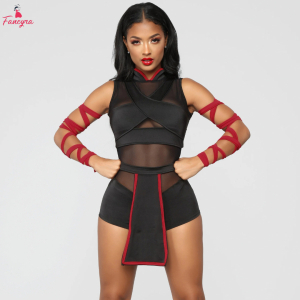 Fancyra Women Mesh Ninja Warrior Halloween Costume Lingerie with Arm Wraps