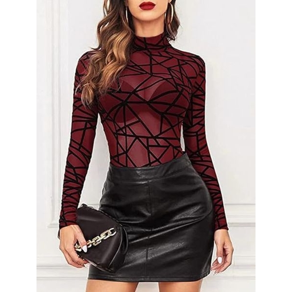 Fancyra Women Mesh Semi-Transparent Long Sleeve Hot High Elasticity Bodysuit Lingerie - Image 4