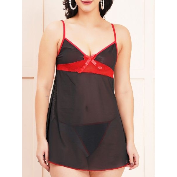 Fancyra Women Net Floral Lace Babydoll Lingerie Nightwear Dress With G String - Image 4