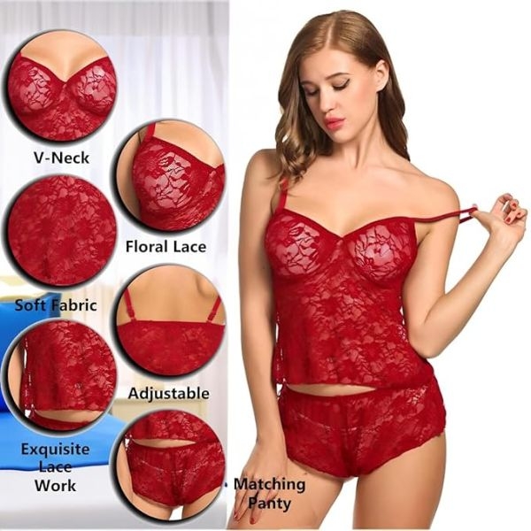 Fancyra Women Net Lace Innerwear Non Padded Bra Panty Lingerie Set - Image 3
