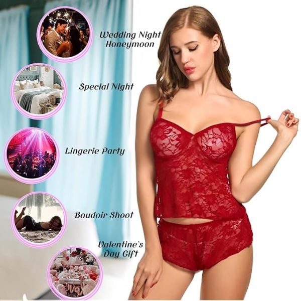 Fancyra Women Net Lace Innerwear Non Padded Bra Panty Lingerie Set - Image 4