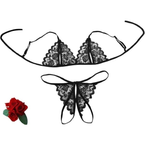 Fancyra Women Net Lace Lingerie Bikini Bra Panty Set
