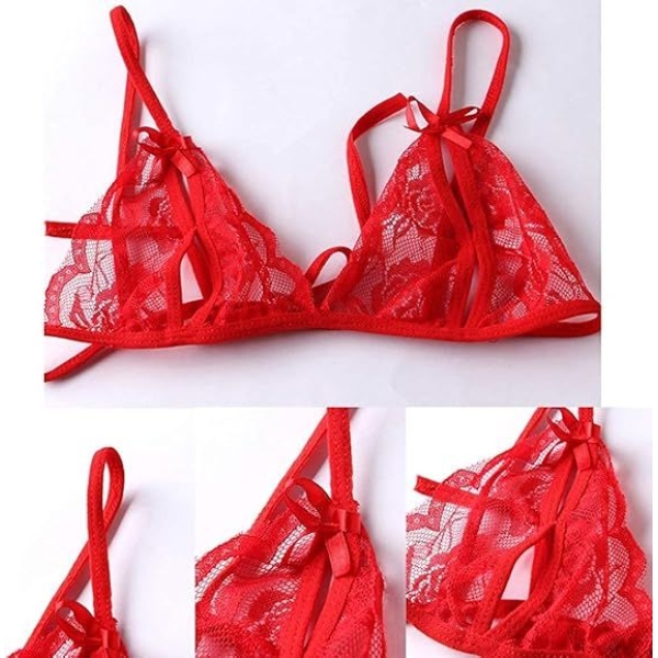 Fancyra Women Net Lace Lingerie Bikini Bra Panty Set - Image 5