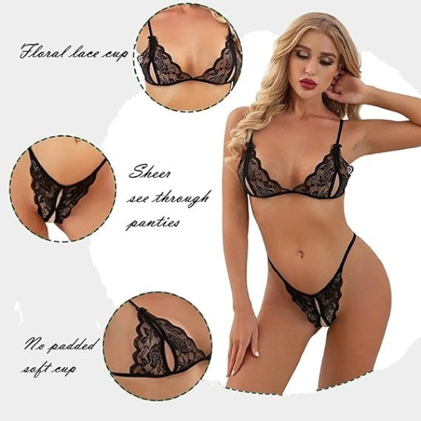 Fancyra Women Net Lace Lingerie Bikini Bra Panty Set - Image 5