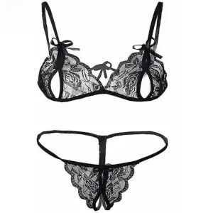 Fancyra Women Net Lace Lingerie Bikini Bra Panty Set
