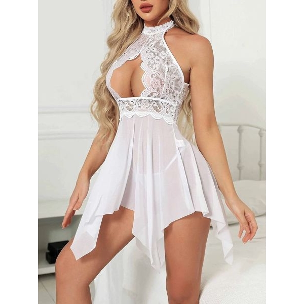 Fancyra Women Net Lace Self Design Flared Hook and Eye Baby Doll Lingerie - Image 4