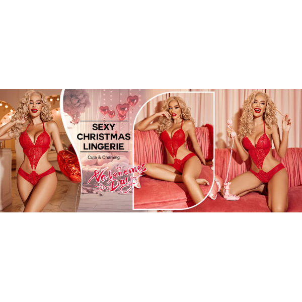 Fancyra Women Net Lace Teddy Halter Lingerie Deep V One Piece Babydoll Lingerie - Image 5