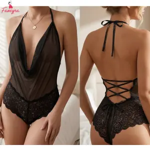 Fancyra Women Net Lace Transparent Bodysuit Lingerie Nighty