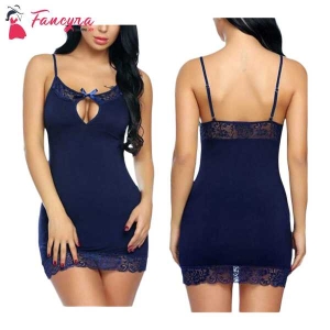 Fancyra Women Night Dress Lingerie With G string Panty Free Size Blue Color
