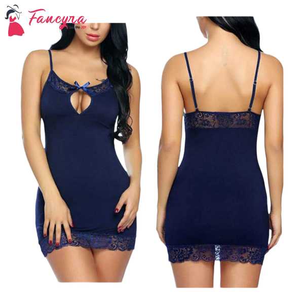 Fancyra Women Night Dress Lingerie With G string Panty Free Size Blue Color