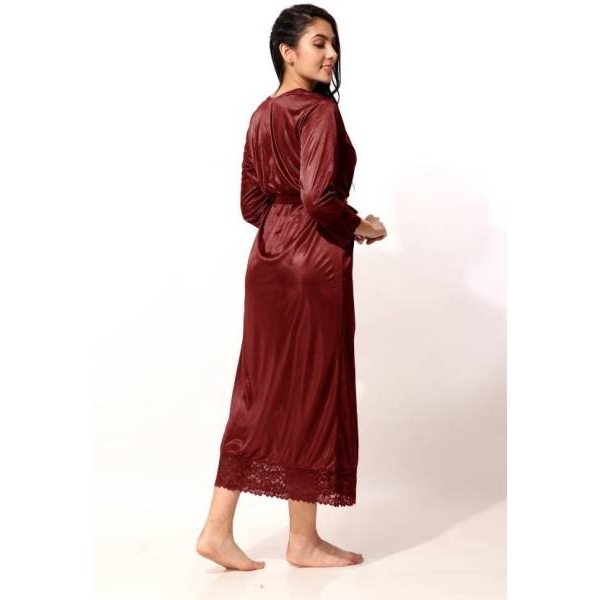 Fancyra Women Night dress Sleepwear Two Piece Satin Silk Nighty with Outer Robe - Image 3