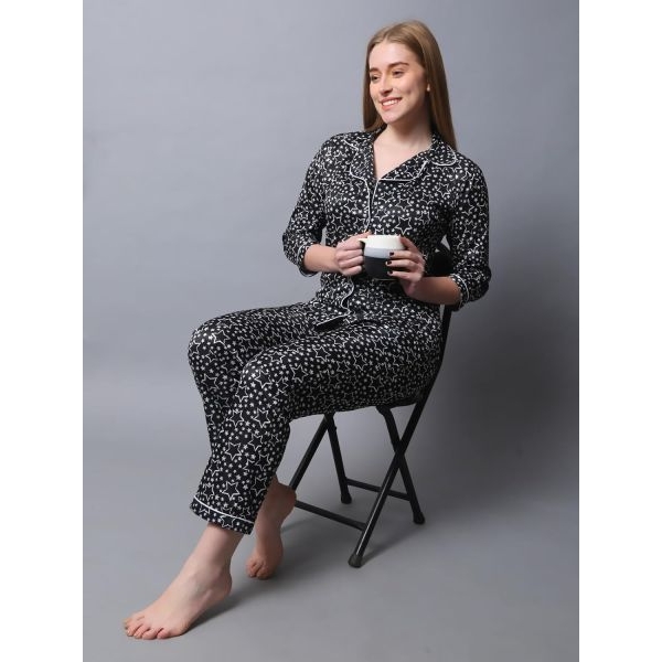 Fancyra Women Night Suit Printed Nightwear Long Sleeve Tops and Pants Pajama Set Loungewear - Image 4