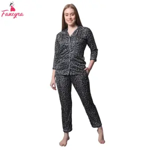 Fancyra Women Night Suit Printed Nightwear Long Sleeve Tops and Pants Pajama Set Loungewear