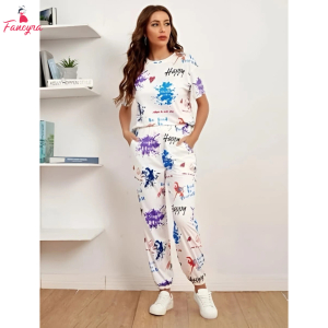 Fancyra Women Night Suit Set Multicolor Printed Pajama Set
