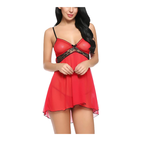 Fancyra Women Nightdress Lingerie Above Knee Baby Doll With G String Panty Free Size - Image 5