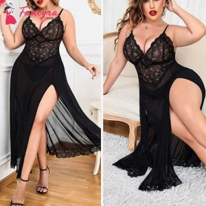 Fancyra Women Nightdress Lingerie Maxi Lace Babydoll Sleepwear For Honeymoon First Night Bridal Nightdress