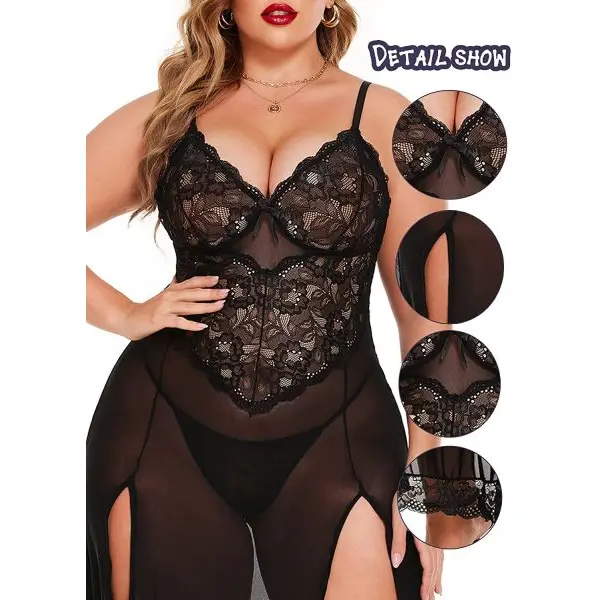 Fancyra Women Nightdress Maxi Lingerie Lace Babydoll Sleepwear For Honeymoon First Night Bridal Nightdress - Image 4