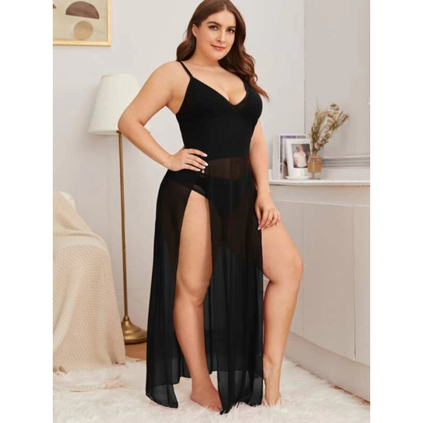 Fancyra Women Nightgown Lingerie Sheer Lace Chemise Mesh Sleepwear Maxi Babydoll Dress - Image 2