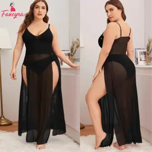 Fancyra Women Nightgown Lingerie Sheer Lace Chemise Mesh Sleepwear Maxi Babydoll Dress
