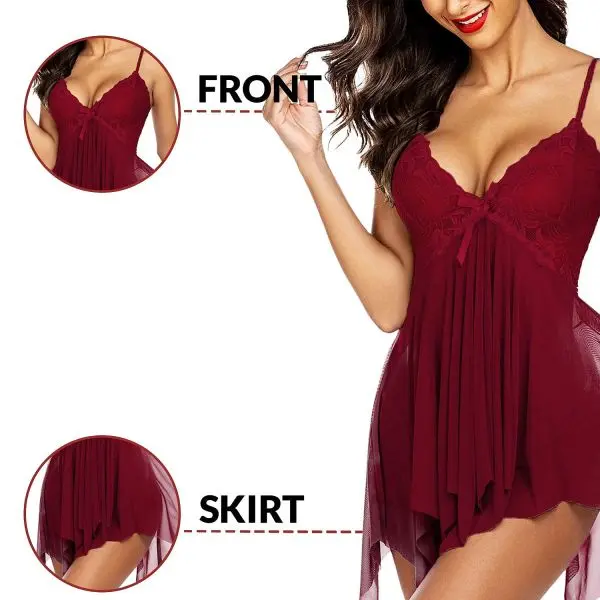 Fancyra Women Nightwear Baby Doll Lingerie For Honeymoon Free Size Maroon Color - Image 3