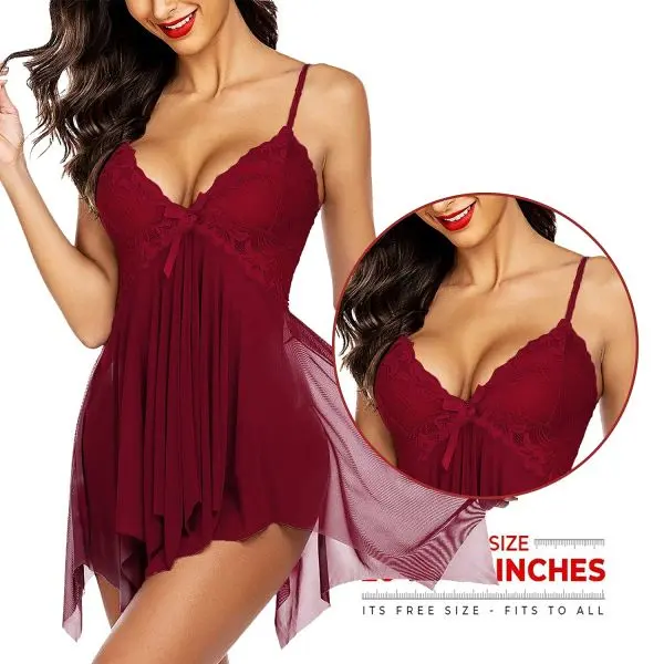 Fancyra Women Nightwear Baby Doll Lingerie For Honeymoon Free Size Maroon Color - Image 4