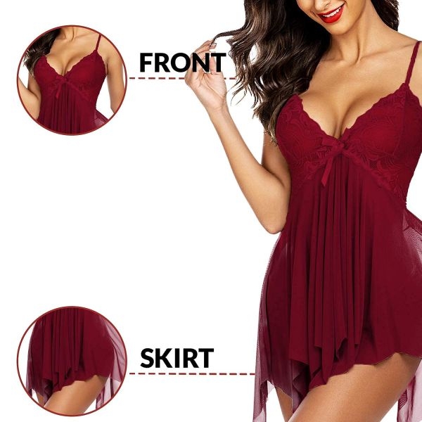 Fancyra Women Nightwear Babydoll Lingerie Sleepwear Dress Free Size Maroon Color - Image 4