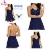 Fancyra Women Nightwear Blended Knee Length Babyoll Lingerie Sleepwear Set With G String Panty Free Size Navy Blue Color