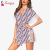 Fancyra Women Nightwear Lingerie Satin Sleepwear Eyelash Lace Kimono Side Split Silk Robes