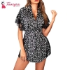 Fancyra Women Nightwear Lingerie Satin Sleepwear Eyelash Lace Kimono Side Split Silk Robes