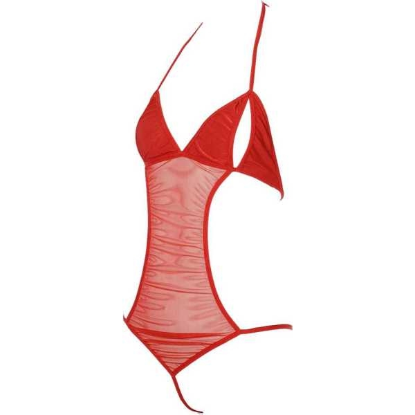 Fancyra Women Nightwear Lingerie Soft Net Bodysuit With G String Free Size Red Color - Image 4