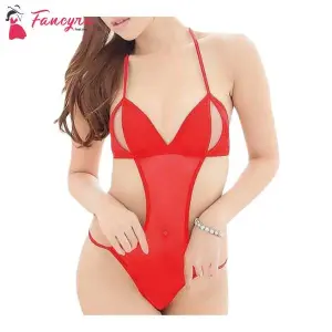 Fancyra Women Nightwear Lingerie Soft Net Bodysuit With G String Free Size Red Color