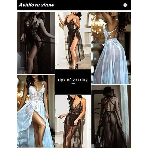 Fancyra Women Nightwear One Piece Lingerie Deep V Lace Bodysuit Nightgown Free Size - Image 3
