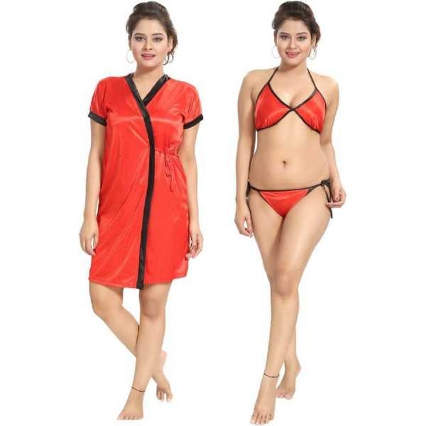 Fancyra Women Nightwear Sleepwear Robe with Bikini Bra Panty Set - Image 2