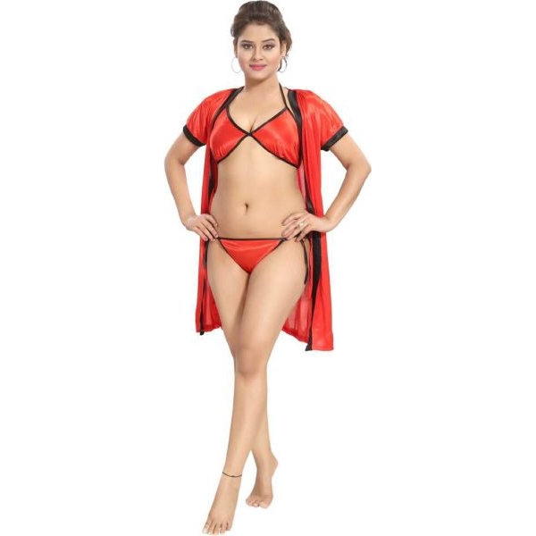 Fancyra Women Nightwear Sleepwear Robe with Bikini Bra Panty Set - Image 3