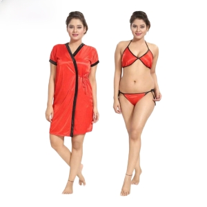 Fancyra Women Nightwear Sleepwear Robe with Bikini Bra Panty Set
