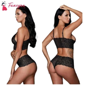 Fancyra Women Non Padded Lace Lingerie Bra Panty Set Free Size Black Color