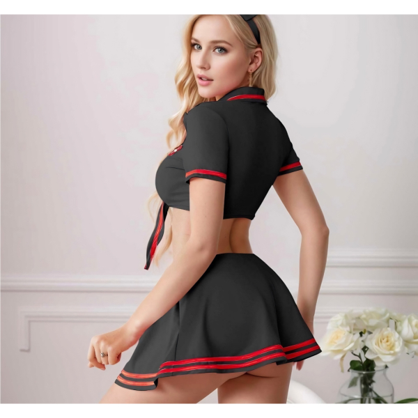 Fancyra Women Nurse Costume Red & Black Front-Tie Cosplay Lingerie Nighty - Image 3
