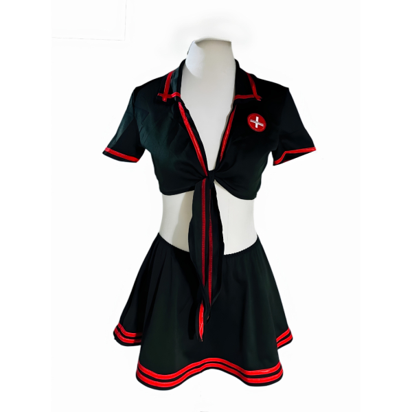 Fancyra Women Nurse Costume Red & Black Front-Tie Cosplay Lingerie Nighty - Image 5