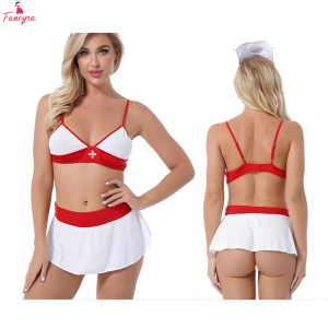 Fancyra Women Nurse Role Play Outfit Lingerie with Bra Top & Mini Skirt
