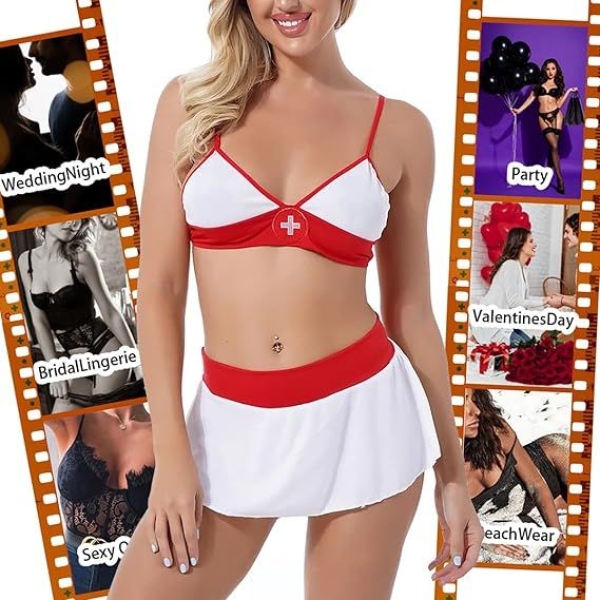 Fancyra Women Nurse Role Play Outfit Lingerie with Bra Top & Mini Skirt - Image 5