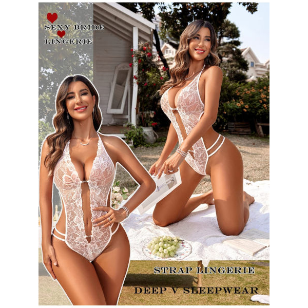 Fancyra Women One Piece Elegant V-neck Babydoll Lingerie - Image 2