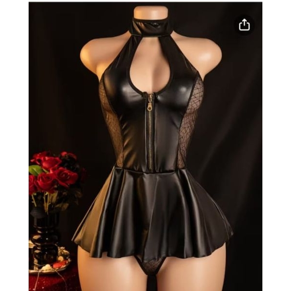 Fancyra Women One Piece Lace Lingerie Black Babydoll Round Neck Nightwear - Image 3