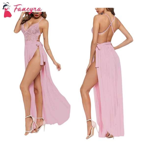 Fancyra Women One Piece Lingerie Deep V Lace Bodysuit Mosaic Lace Teddy Mesh Skirt Sleepwear Babydoll Lingerie - Image 2