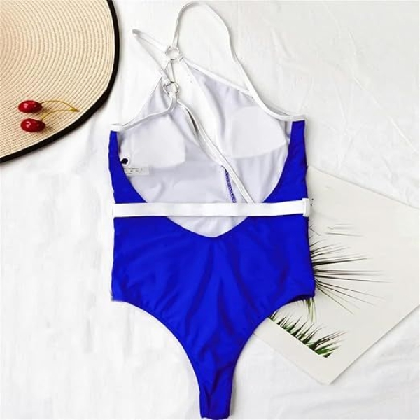 Fancyra Women One-Shoulder Black Cutout Swimsuit Swimwear Blue Dress - Image 4